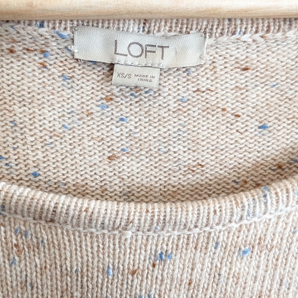 Loft Oversized Poncho Sweater XS Cream Tie Sides Speckled Knit - Picture 10 of 12